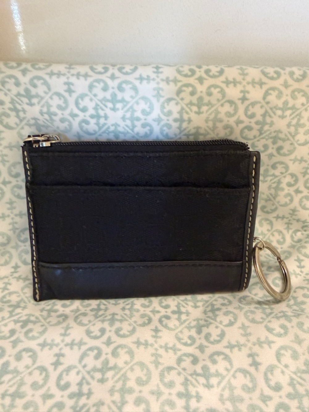 Coach Black Canvas and Leather Card Case/Coin Purse Keyring-Pre-owned